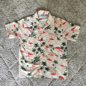 On Shore LARGE Hawaiian Button-Down Shirt FLAMINGOS Lightweight Polyester